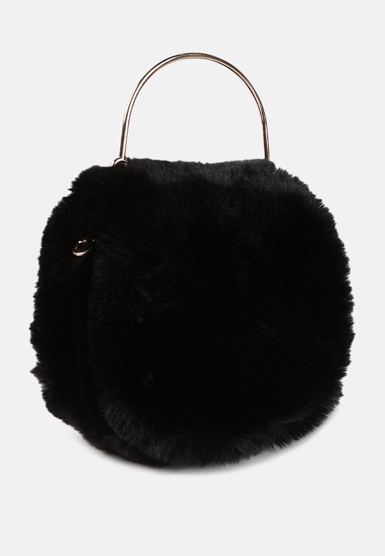 faux fur round mini bag#color_black