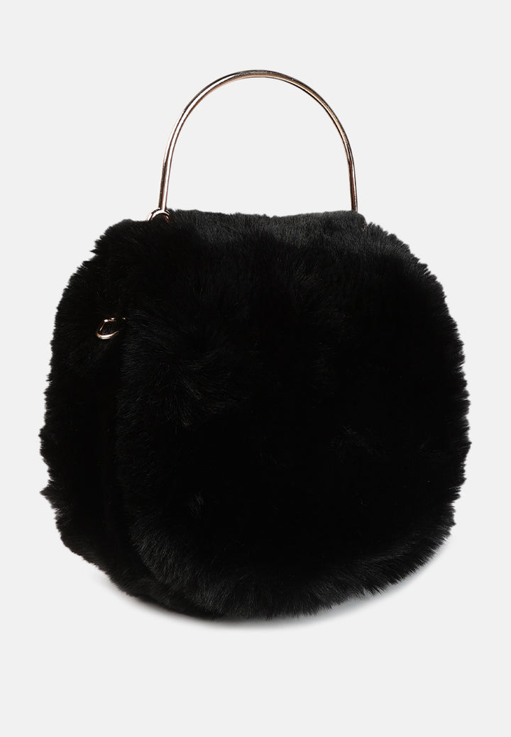 faux fur round mini bag#color_black