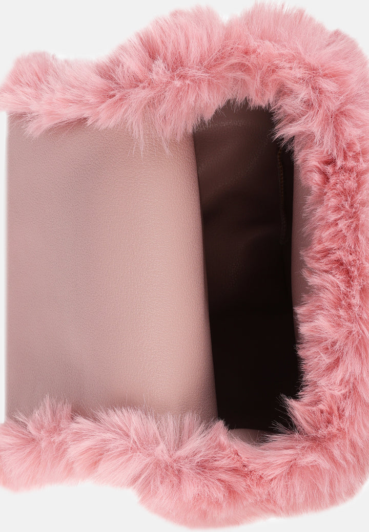 faux fur round mini bag#color_pink