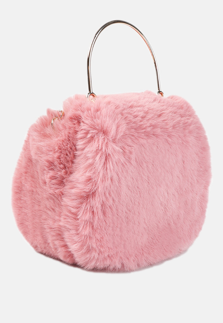 faux fur round mini bag#color_pink