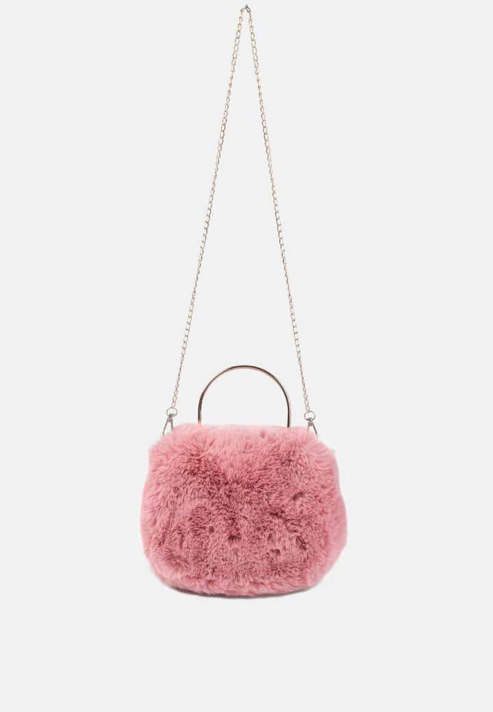 faux fur round mini bag#color_pink