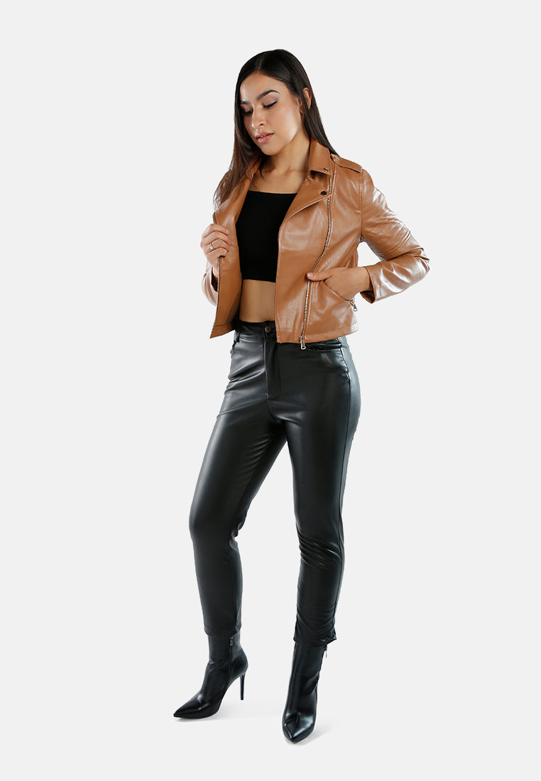 faux leather biker jacket#color_camel