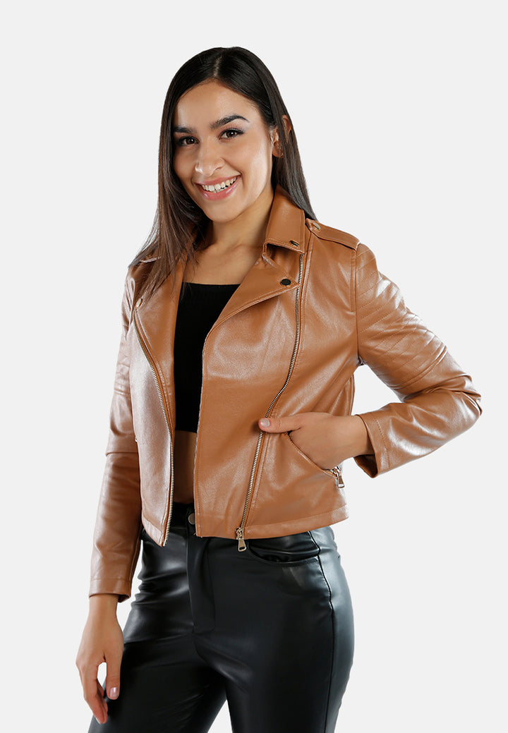 faux leather biker jacket#color_camel