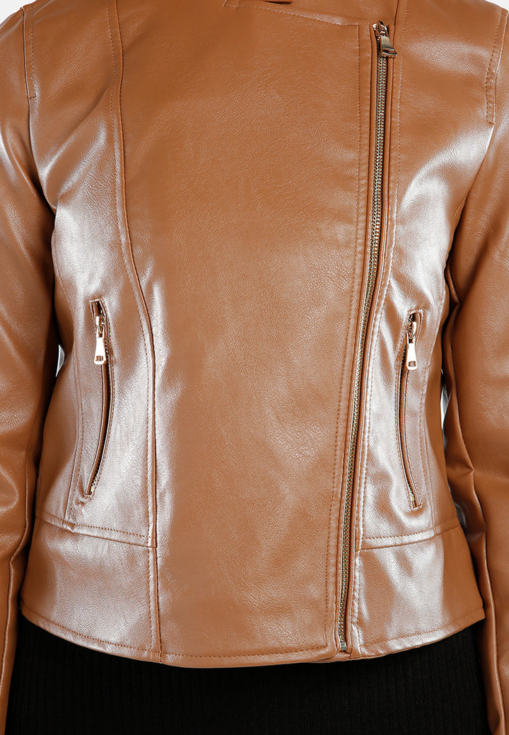 faux leather biker jacket#color_camel