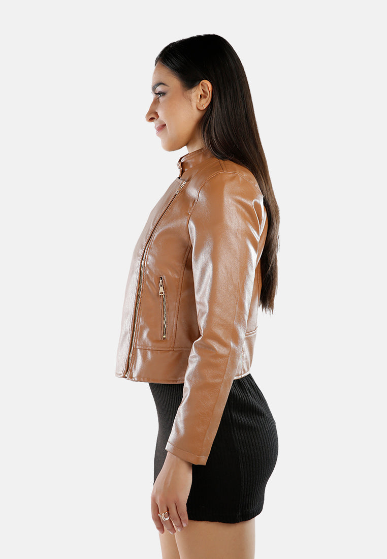 faux leather biker jacket#color_camel