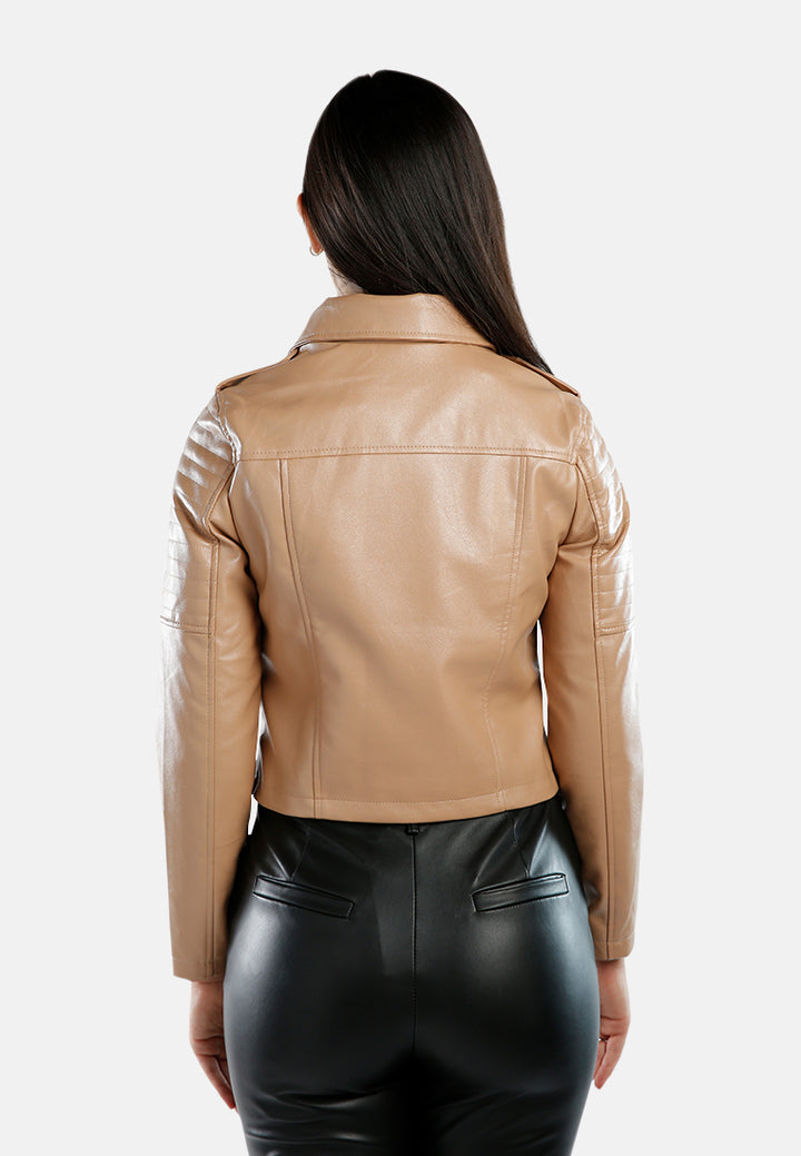 faux leather biker jacket#color_taupe