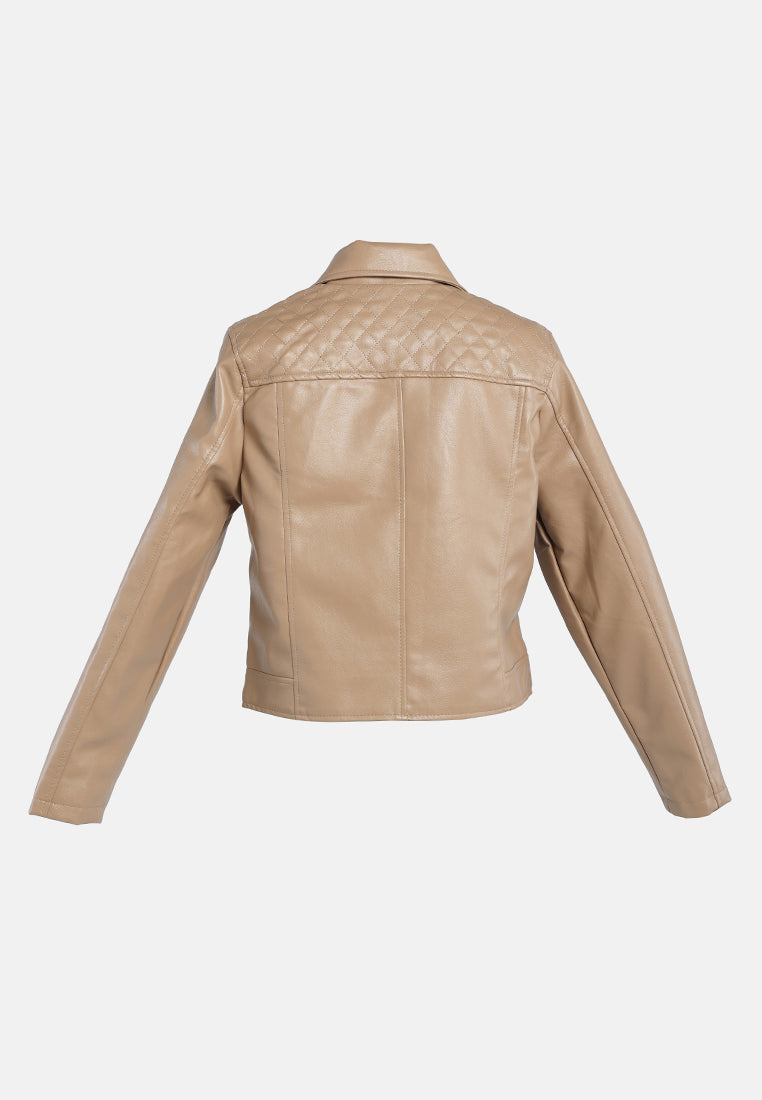 faux leather collared biker jacket#color_taupe