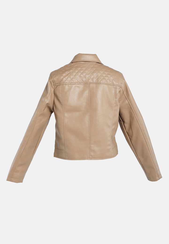 faux leather collared biker jacket#color_taupe