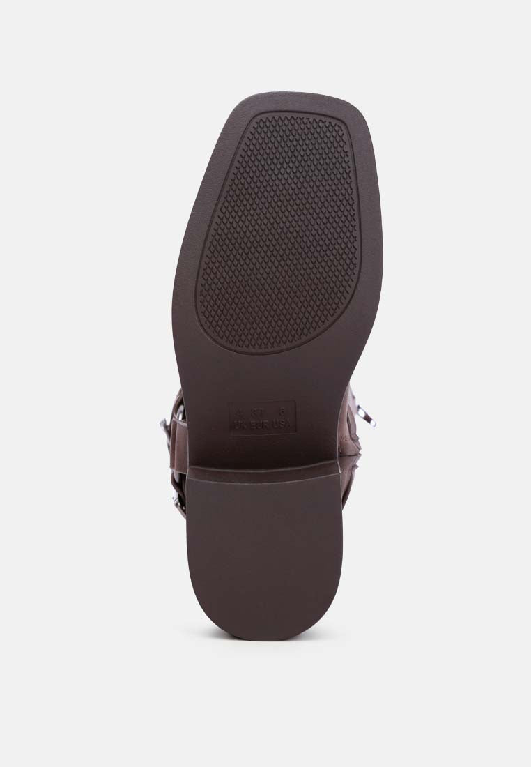 faux leather pin buckle high boots by ruw#color_chocolate