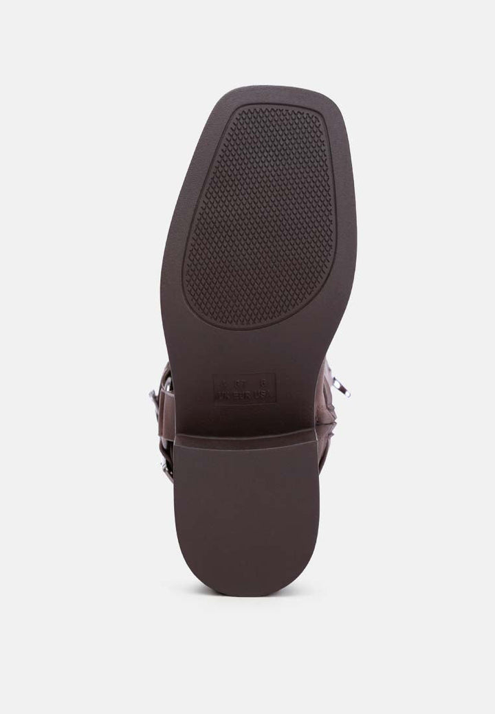 faux leather pin buckle high boots by ruw#color_chocolate