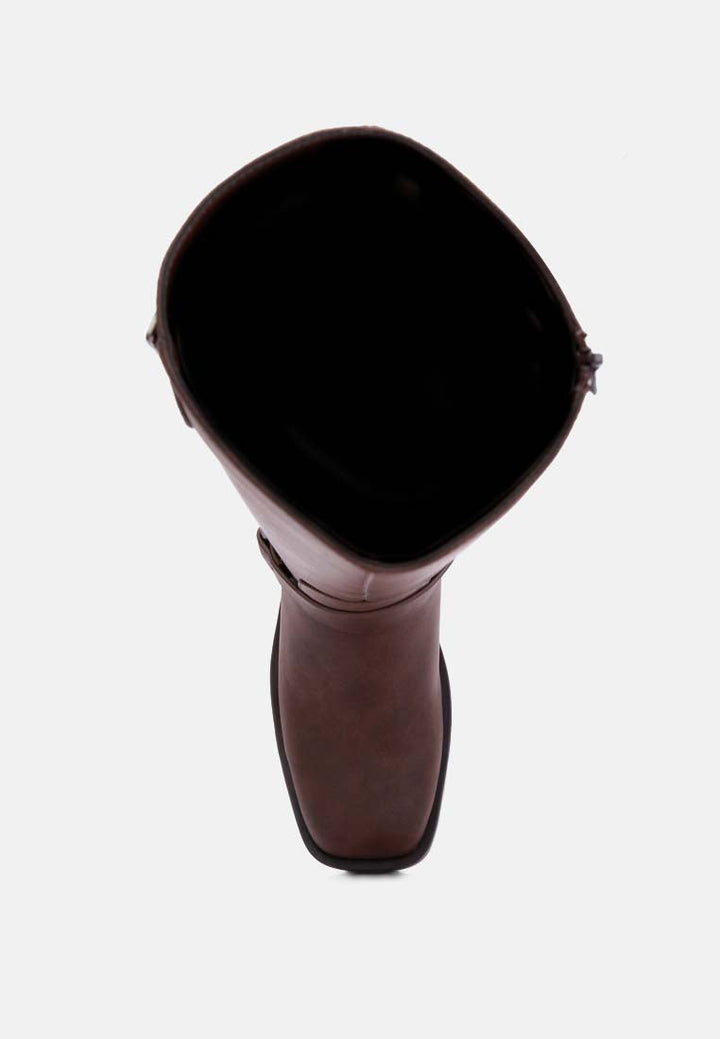 faux leather pin buckle high boots by ruw#color_chocolate