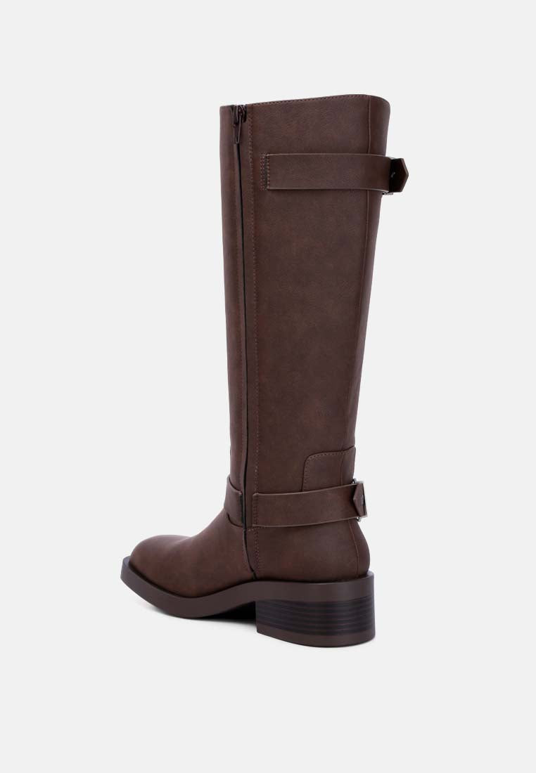 faux leather pin buckle high boots by ruw#color_chocolate