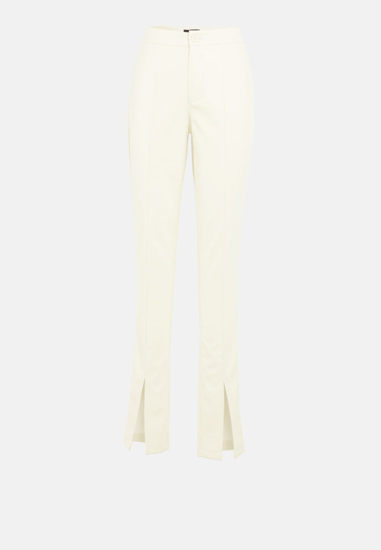 faux leather split hem pants#color_cream
