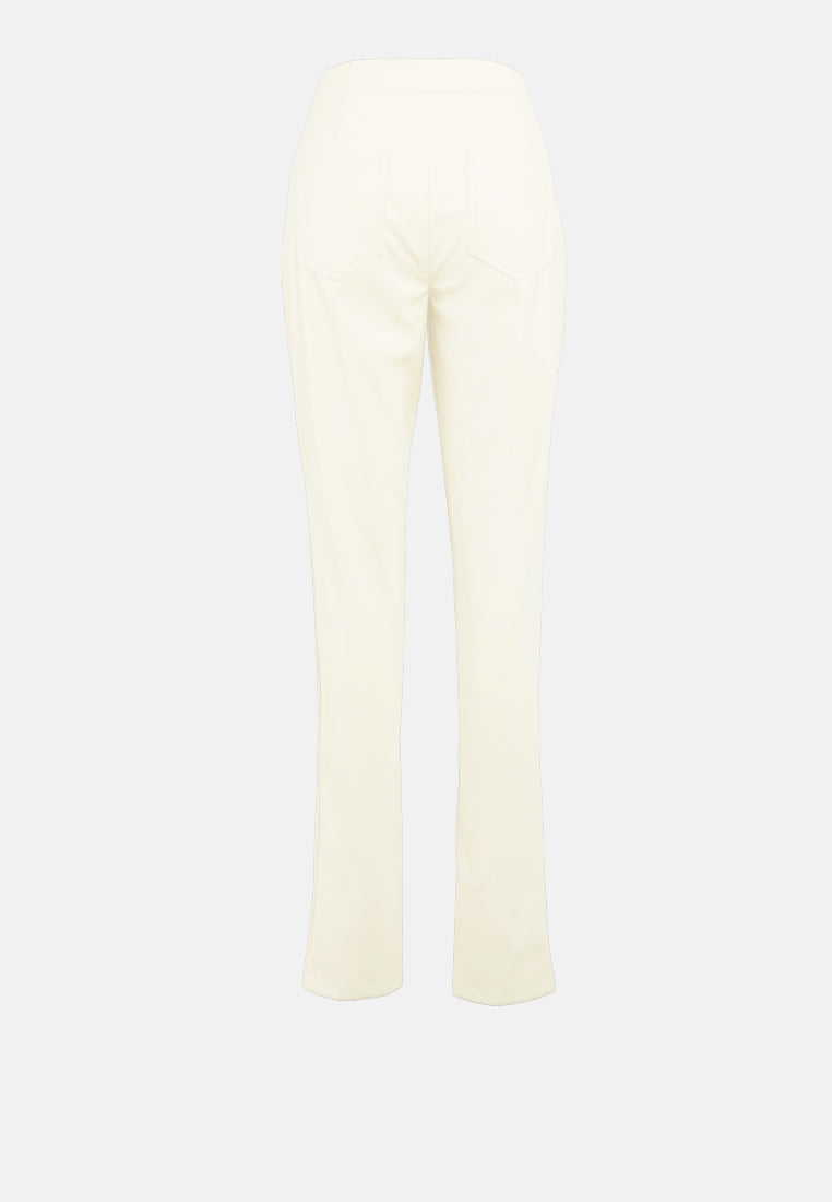 faux leather split hem pants#color_cream
