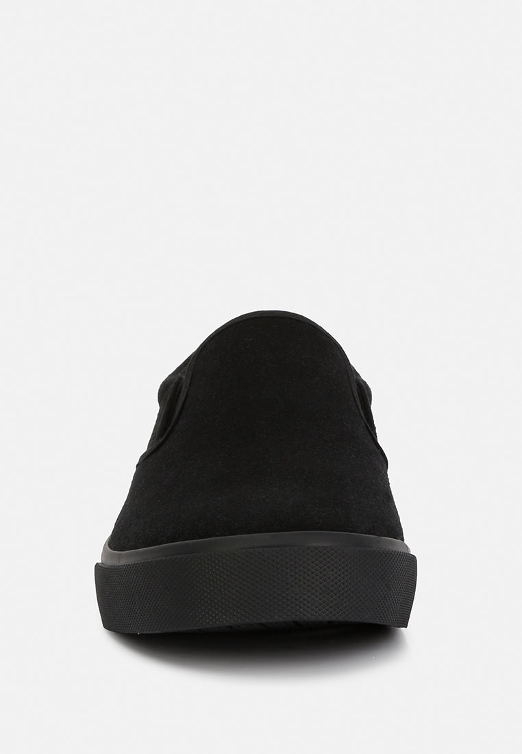 men's faux suede slip on sneakers#color_black