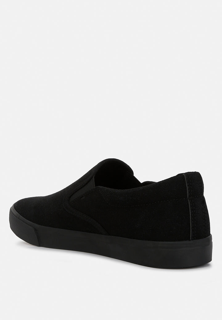 men's faux suede slip on sneakers#color_black