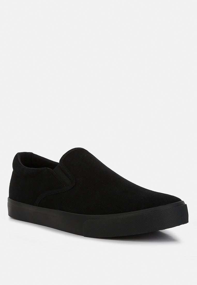 men's faux suede slip on sneakers#color_black