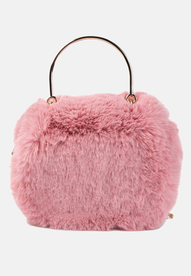 faux fur round mini bag#color_pink