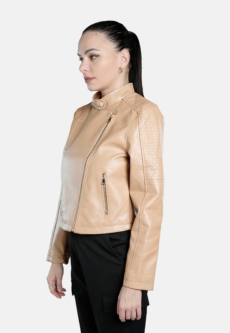 faux leather biker jacket#color_taupe