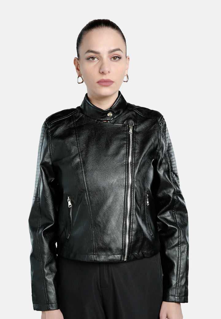 faux leather biker jacket#color_black