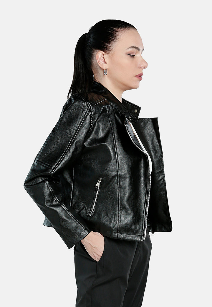 faux leather biker jacket#color_black