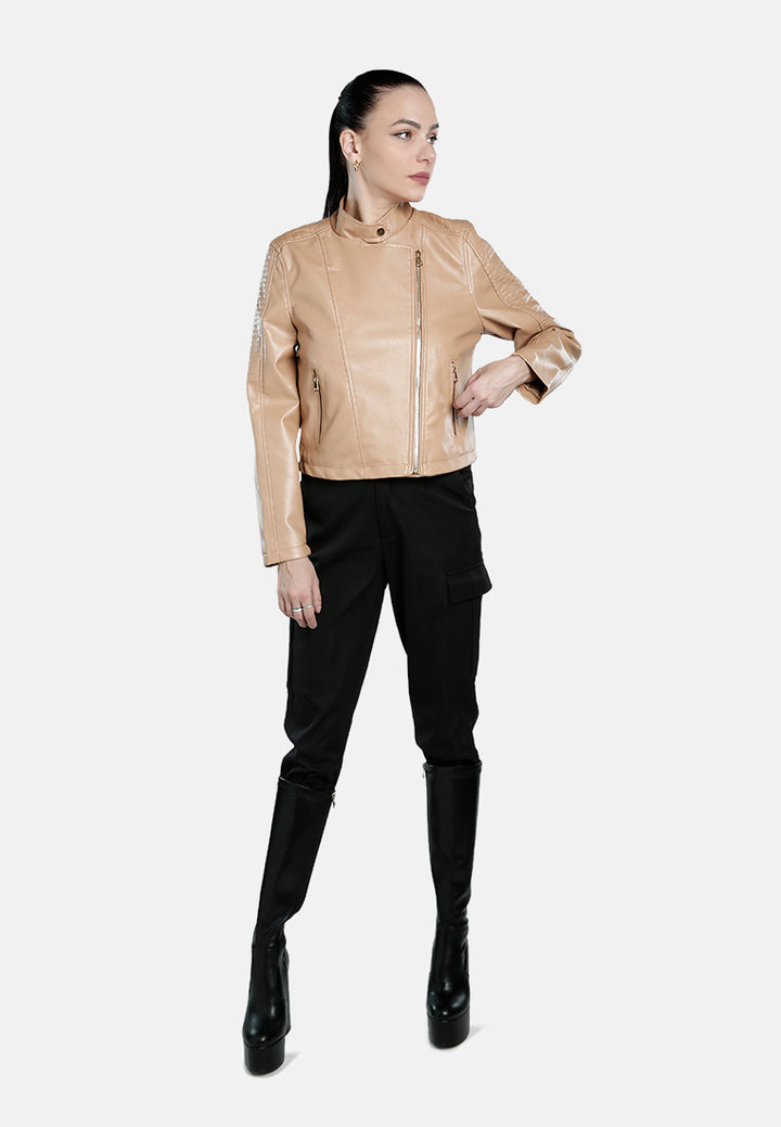 faux leather biker jacket#color_taupe