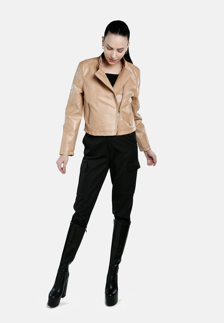 faux leather biker jacket#color_taupe