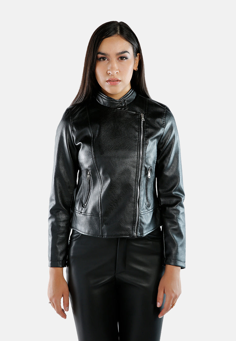 faux leather biker jacket#color_black