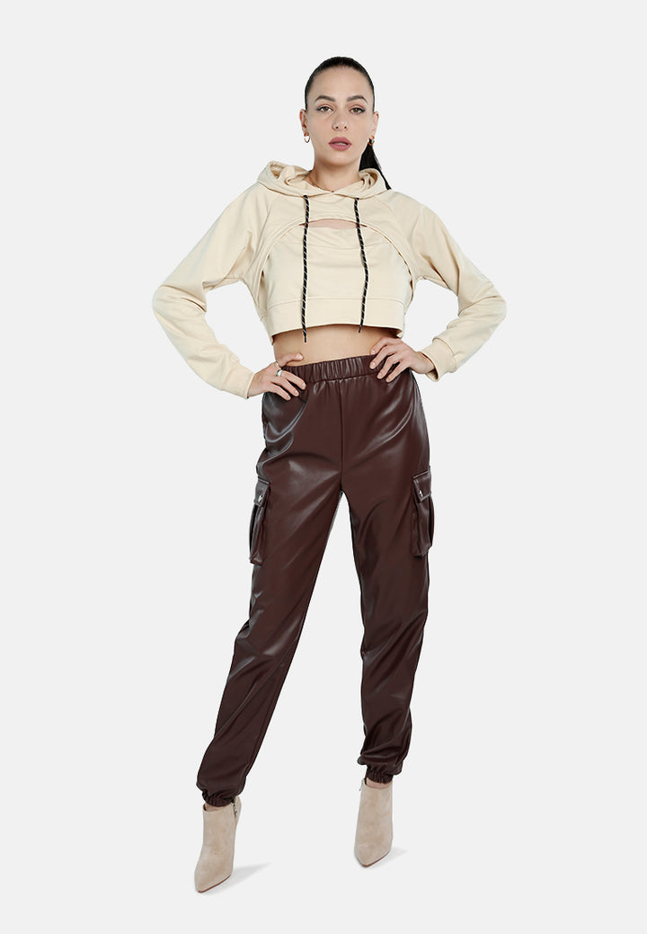 faux leather cargo pants#color_chocolate