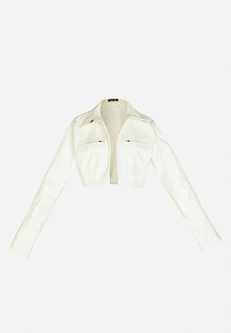 faux leather crop jacket by ruw#color_cream