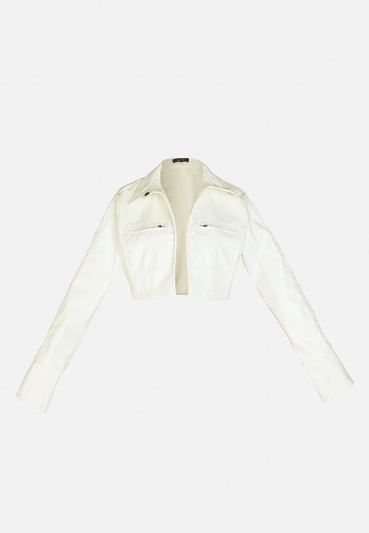 faux leather crop jacket by ruw#color_cream