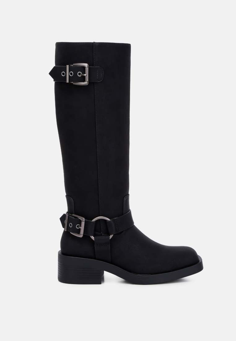 faux leather pin buckle high boots by ruw#color_black