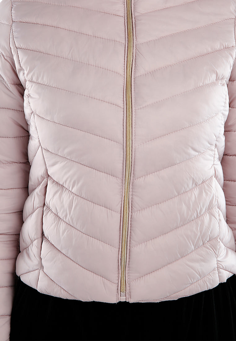 chevron pattern puffer hoodie#color_blush-pink