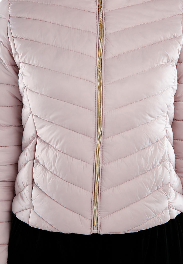 chevron pattern puffer hoodie#color_blush-pink