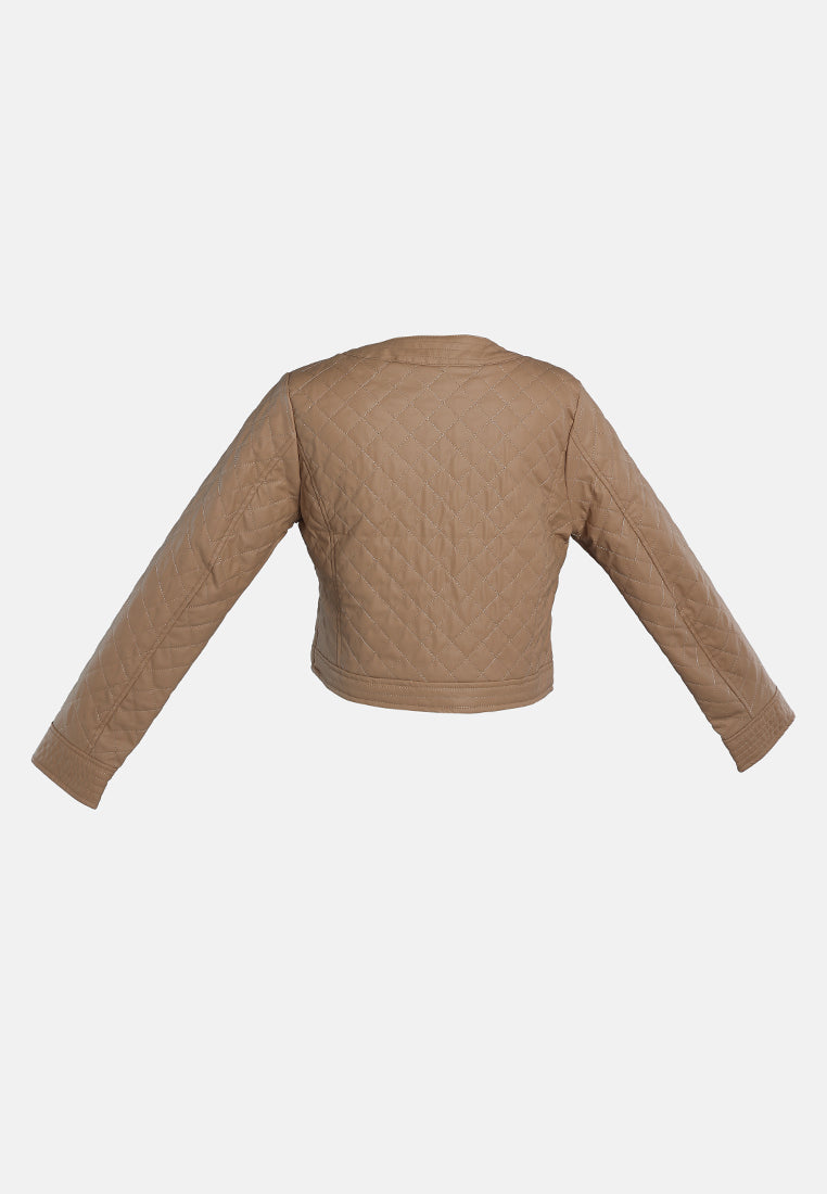 faux leather quilted jacket#color_taupe