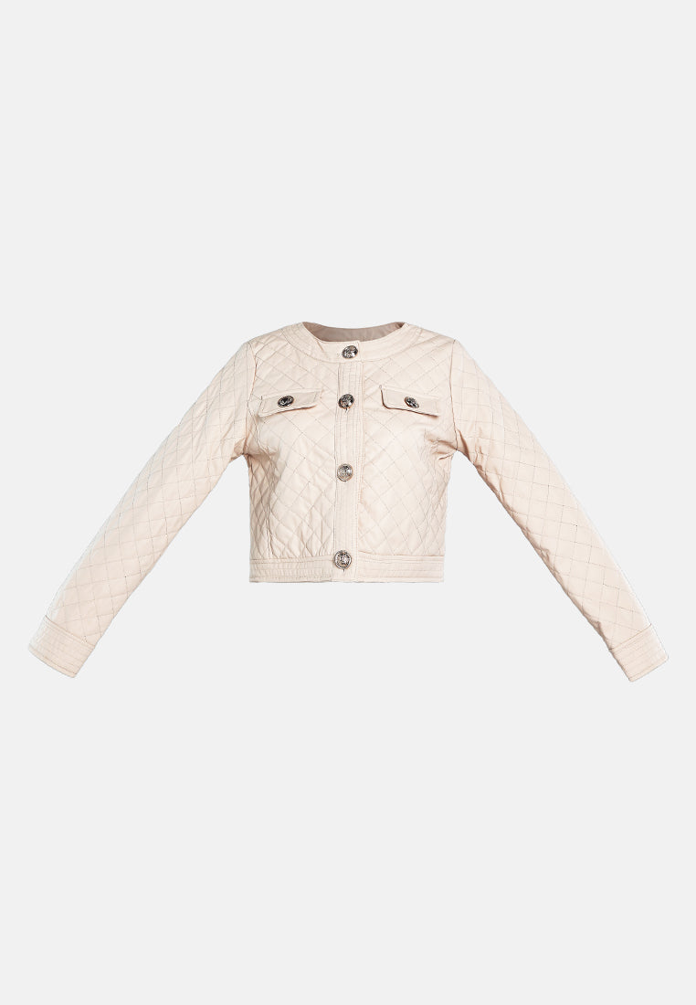 faux leather quilted jacket#color_beige