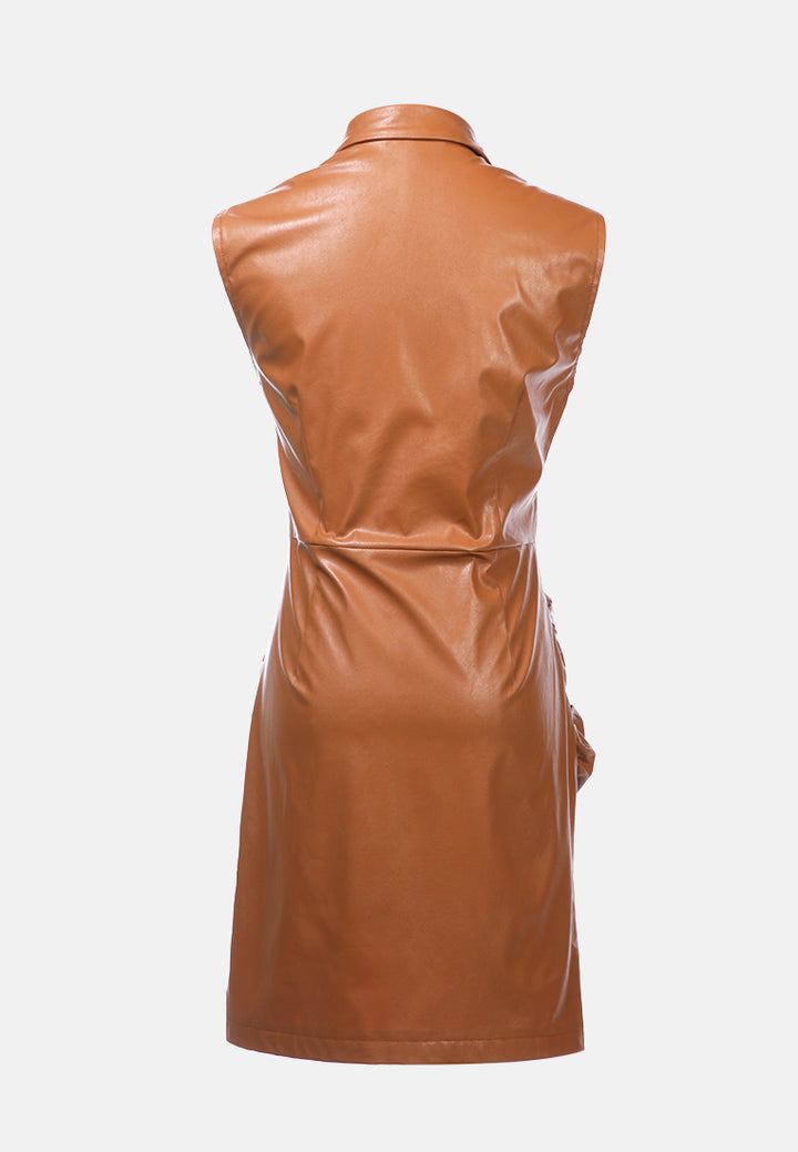 faux leather short blazer dress#color_brown