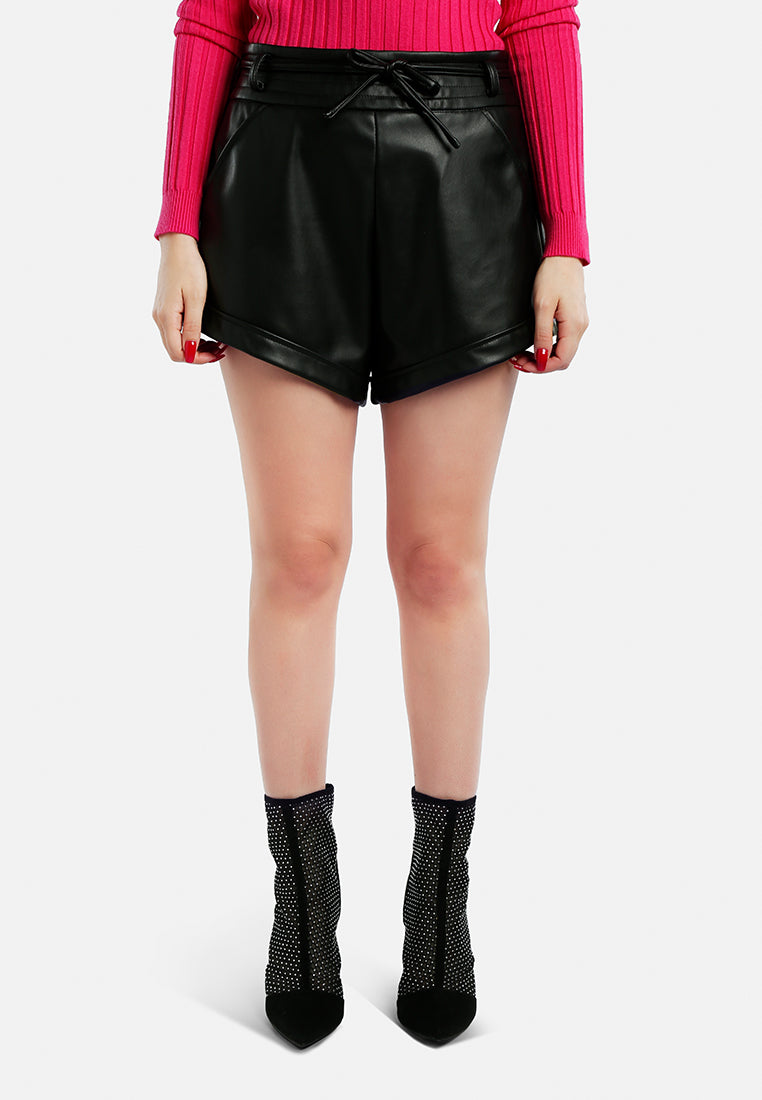 faux leather shorts#color_black