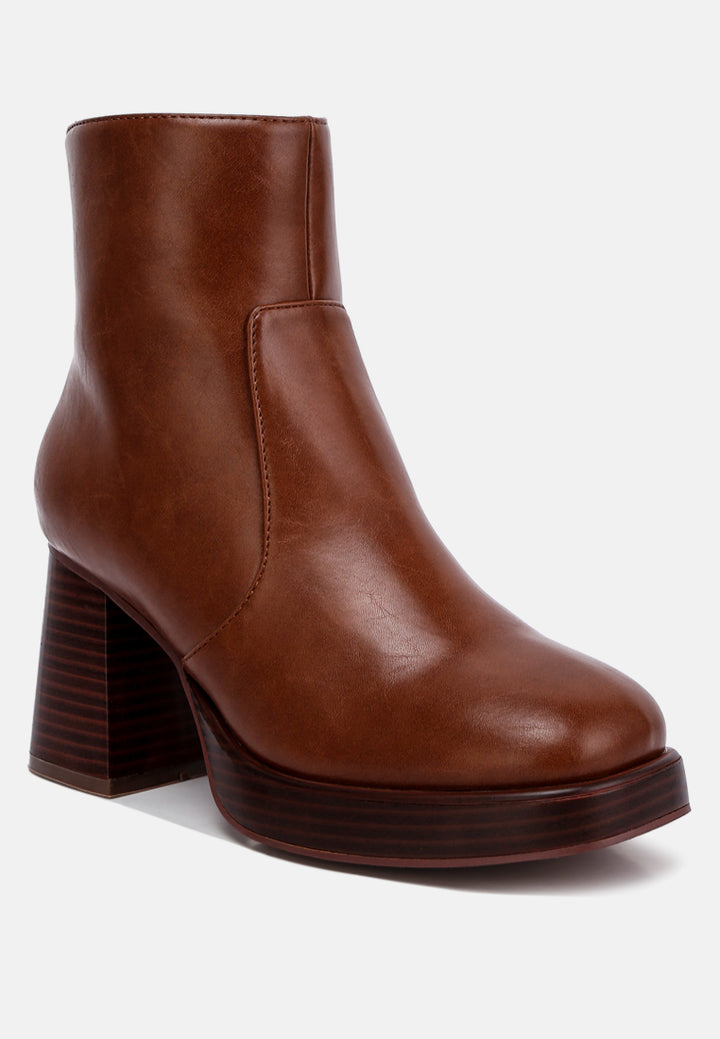 faux leather side zipper closure boots by RUW#color_brown