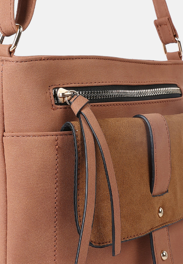 faux leather sling bag#color_brown