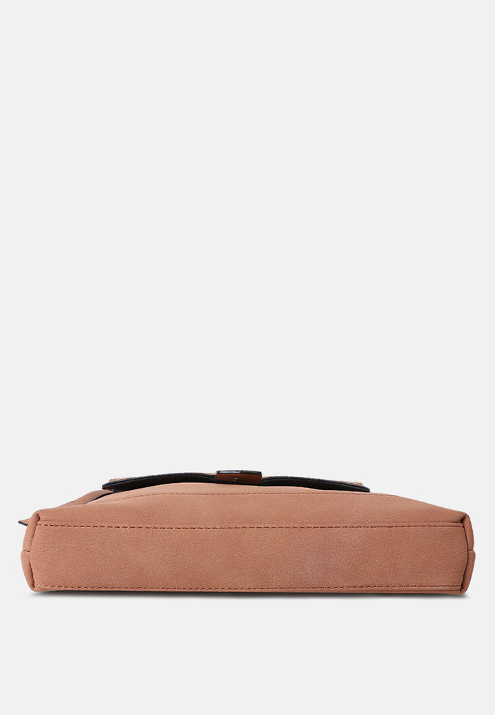 faux leather sling bag#color_brown