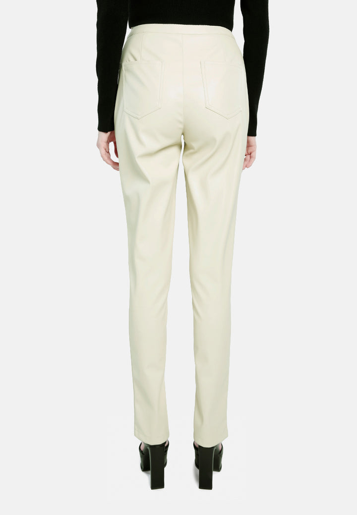 faux leather split hem pants#color_cream