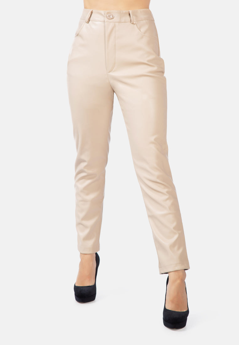 faux leather straight fall trousers#color_stone