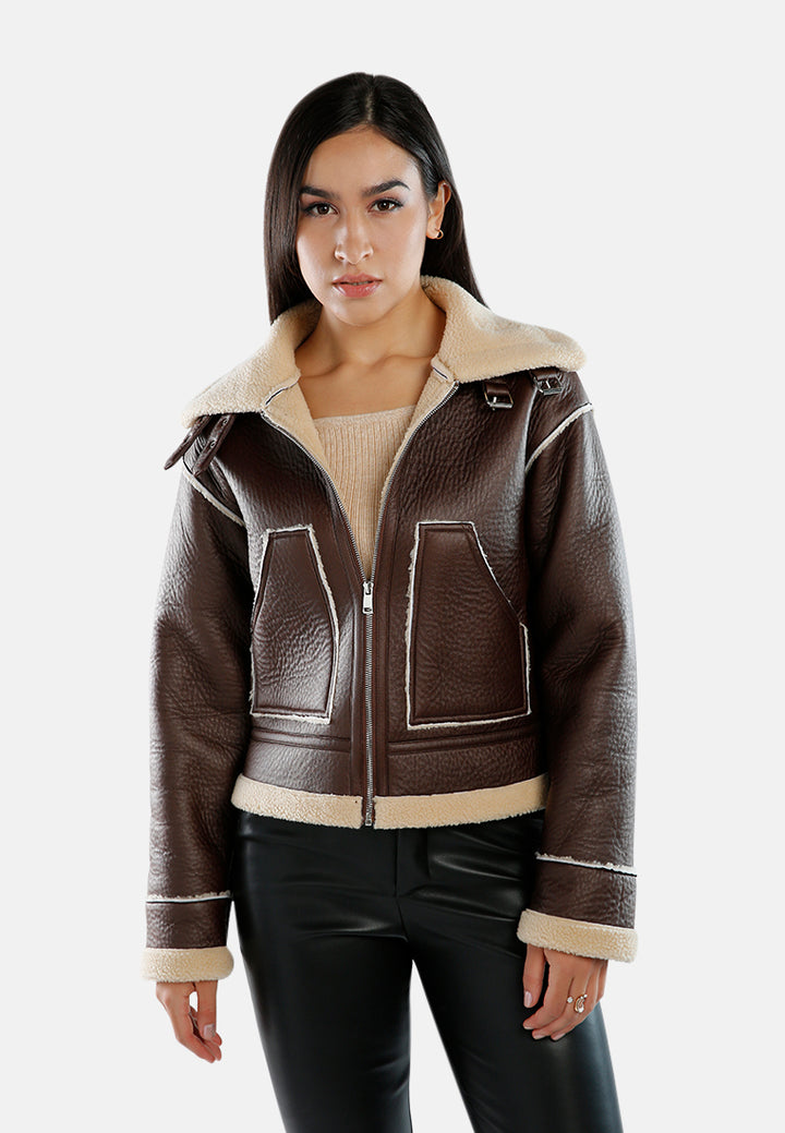 faux shearling lined jacket#color_chocolate