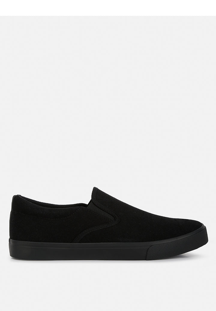 men's faux suede slip on sneakers#color_black