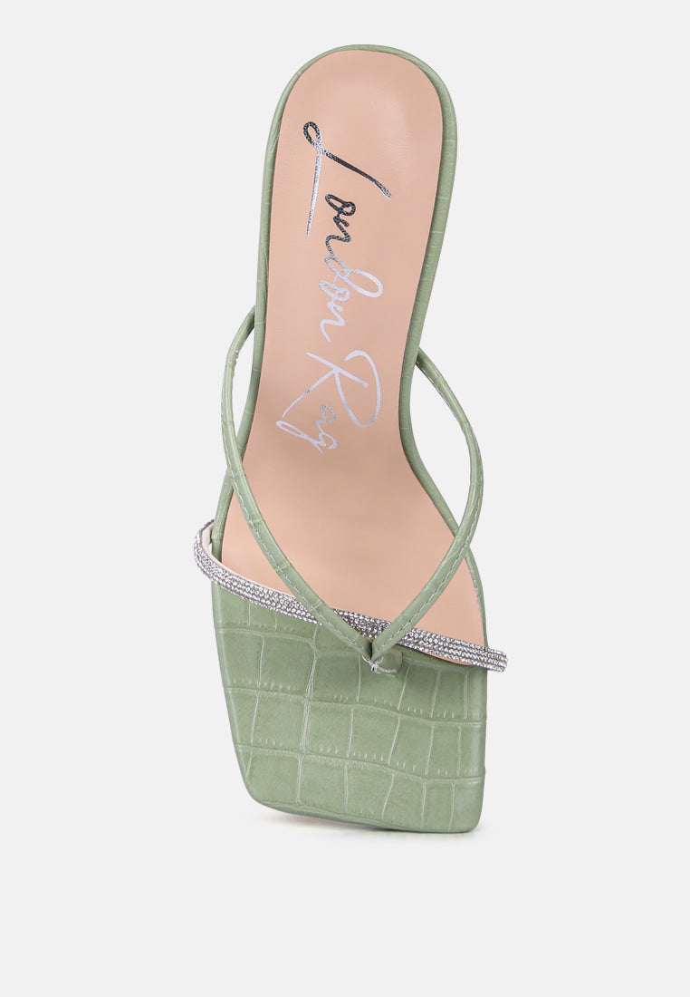 fetish croc rhinestone slider sandals#color_green