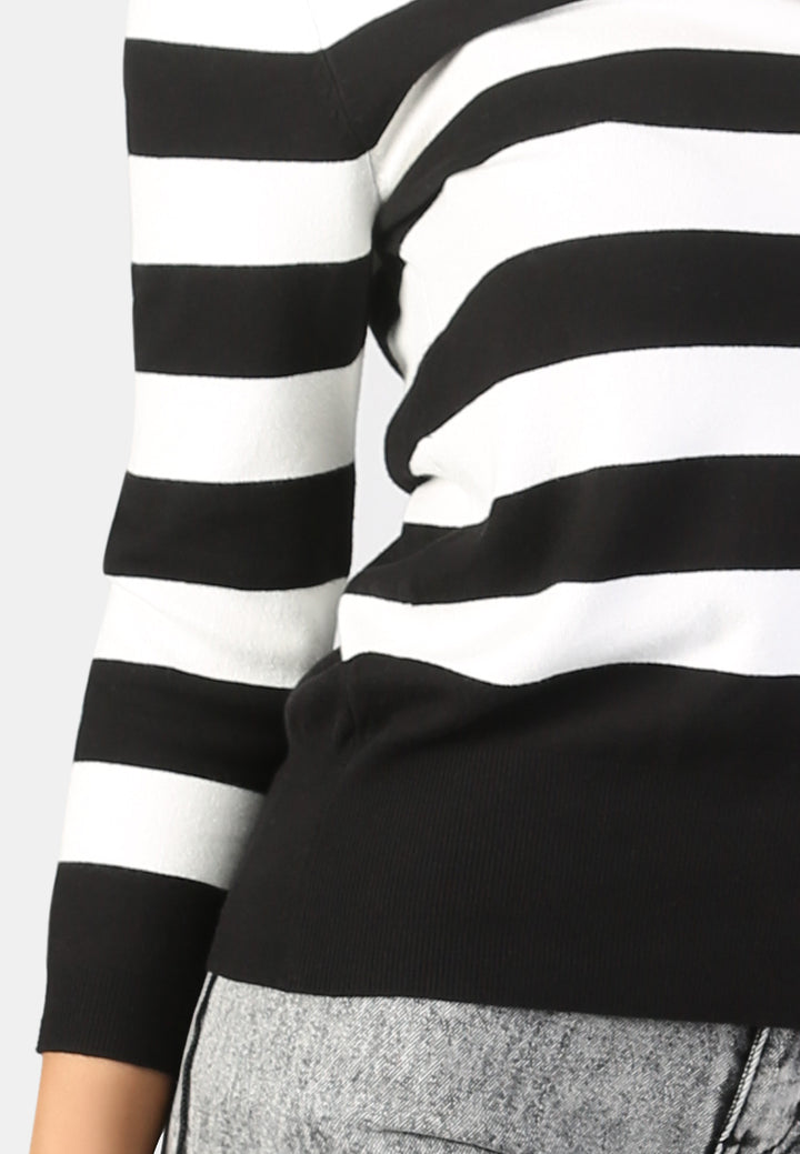 fine knit striped sweater#color_off-white