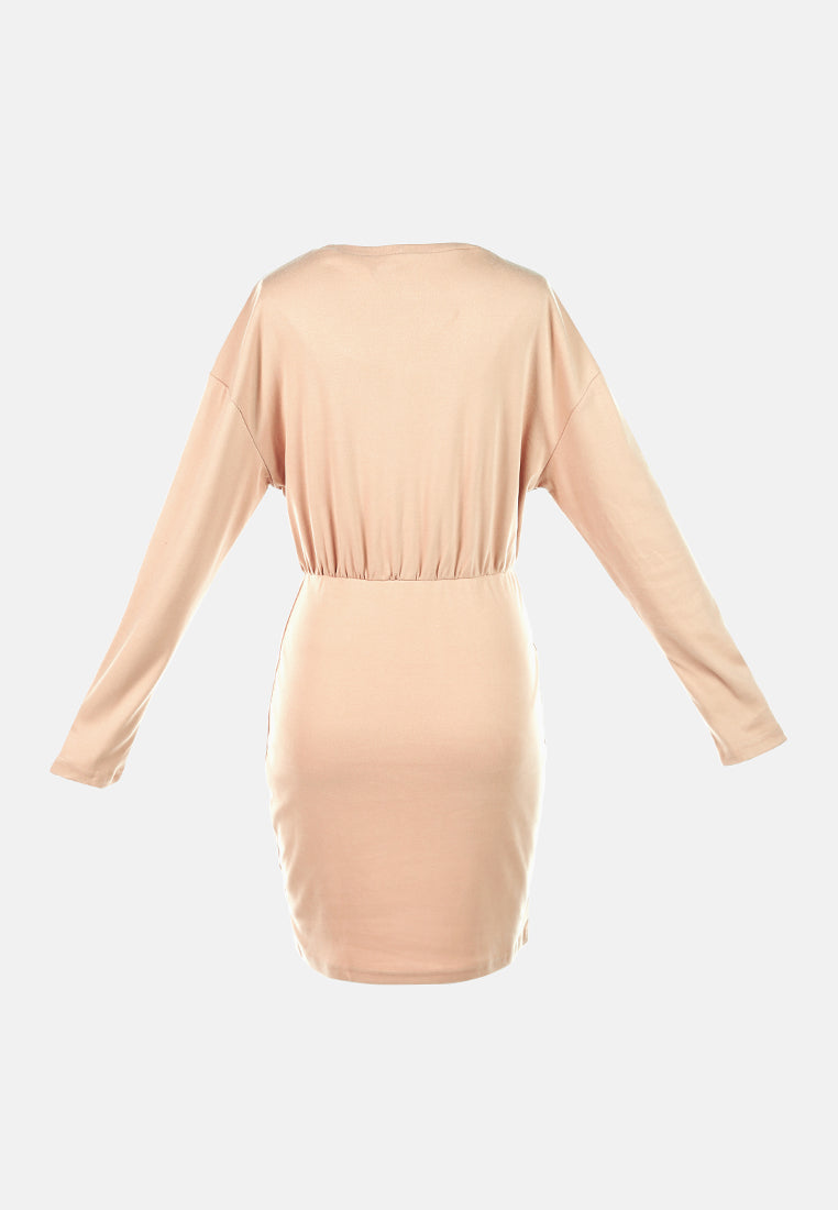 fitted button detail bodycon dress#color_khaki