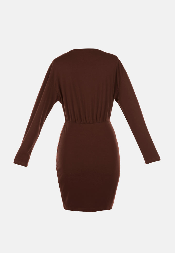 fitted button detail bodycon dress#color_coffee