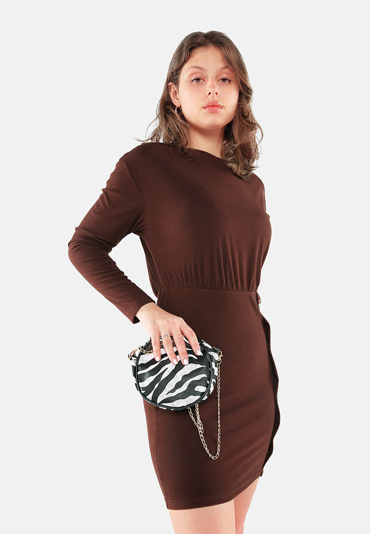 fitted button detail bodycon dress#color_coffee